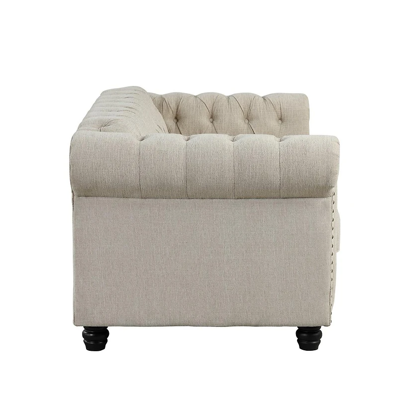 Morden Fort Linen Chesterfield 2 Seater Couch Loveseat for Living Room Rolled Arm Sofa with Button Tufted and Nailhead Trim