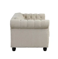 Morden Fort Linen Chesterfield 2 Seater Couch Loveseat for Living Room Rolled Arm Sofa with Button Tufted and Nailhead Trim