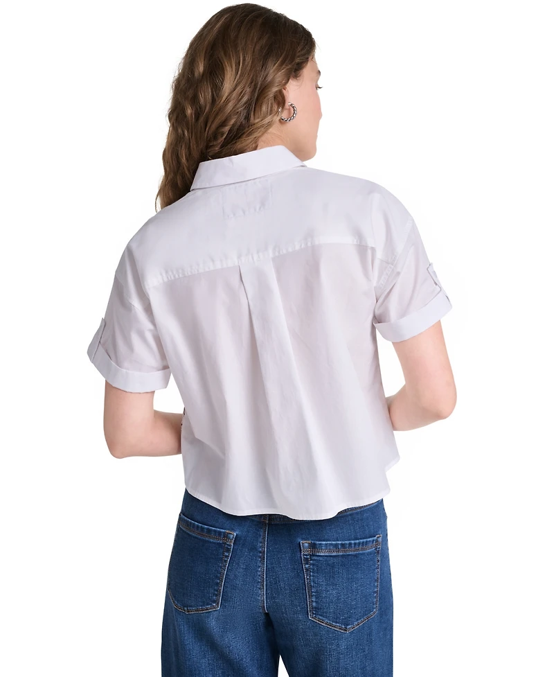 Karl Lagerfeld Paris Women's Cotton Crop Scene Button-Front Top