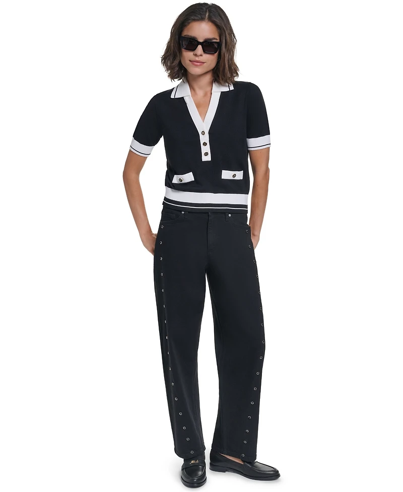 Karl Lagerfeld Paris Women's Short-Sleeve Collared Sweater