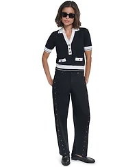 Karl Lagerfeld Paris Women's Short-Sleeve Collared Sweater