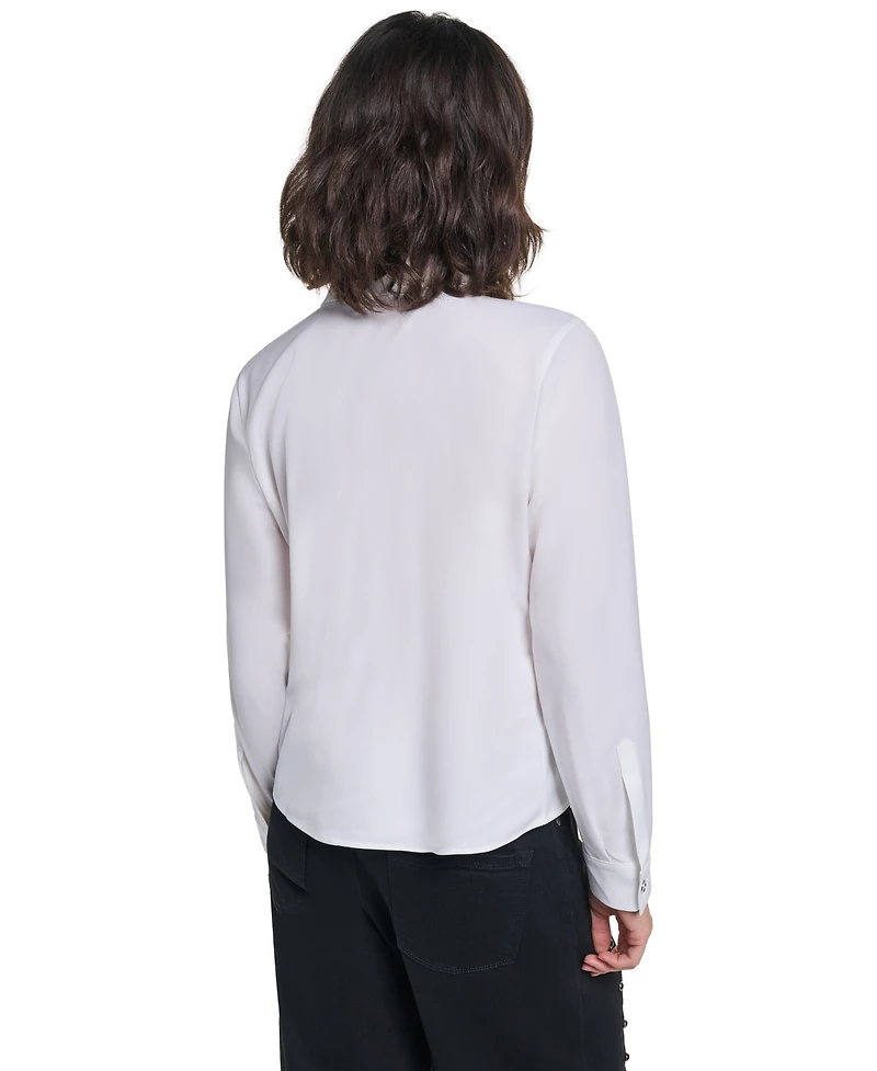 Karl Lagerfeld Paris Women's Placed Print Button Down Top