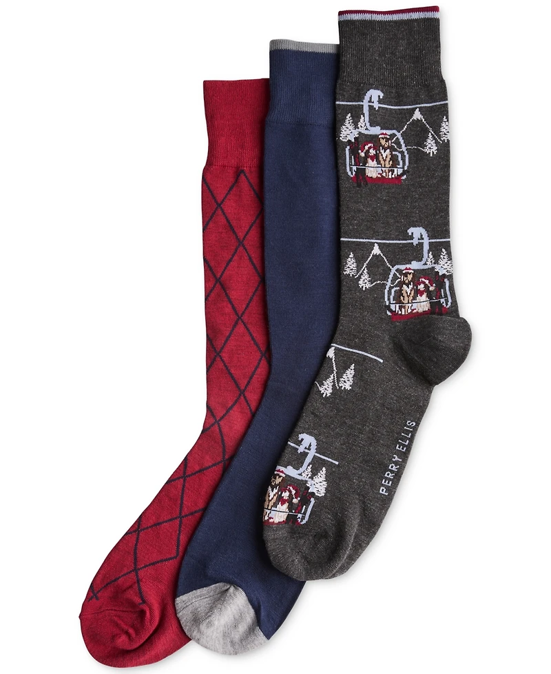 Perry Ellis Portfolio Men's Crew Dogs Ski Socks, 3-Pack