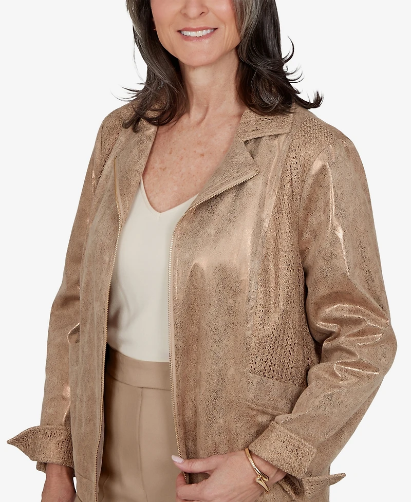 Alfred Dunner Petite 3/4-Sleeve Collared Zip-Front Jacket