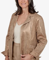 Alfred Dunner Petite 3/4-Sleeve Collared Zip-Front Jacket