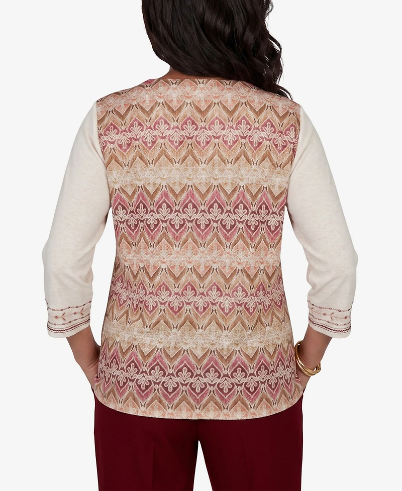 Alfred Dunner Petite Keyhole Neck 3/4-Sleeve Blouse