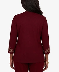 Alfred Dunner Petite 3/4-Sleeve Crewneck Side-Slit Top