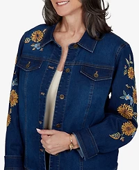 Alfred Dunner Petite Denim Floral-Embroidered Jacket