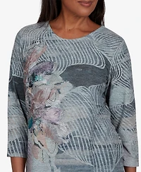 Alfred Dunner Petite Crewneck 3/4-Sleeve Floral-Print T-Shirt