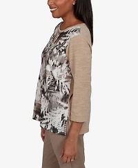 Alfred Dunner Petite Crewneck 3/4-Sleeve T-Shirt