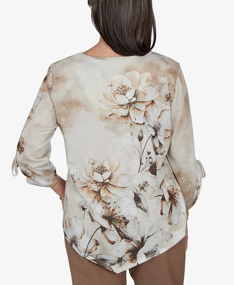Alfred Dunner Petite Floral-Print 3/4-Sleeve V-Neck Blouse