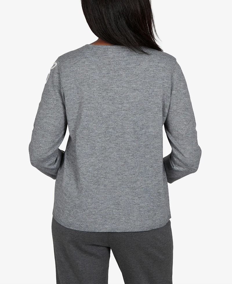 Alfred Dunner Petite Keyhole Floral-Embroidery 3/4-Sleeve Pullover