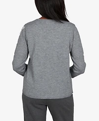 Alfred Dunner Petite Keyhole Floral-Embroidery 3/4-Sleeve Pullover