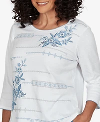 Alfred Dunner Petite Floral 3/4-Sleeve T-Shirt