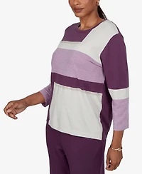 Alfred Dunner Petite Colorblock 3/4-Sleeve Crew Neck Pullover Sweater