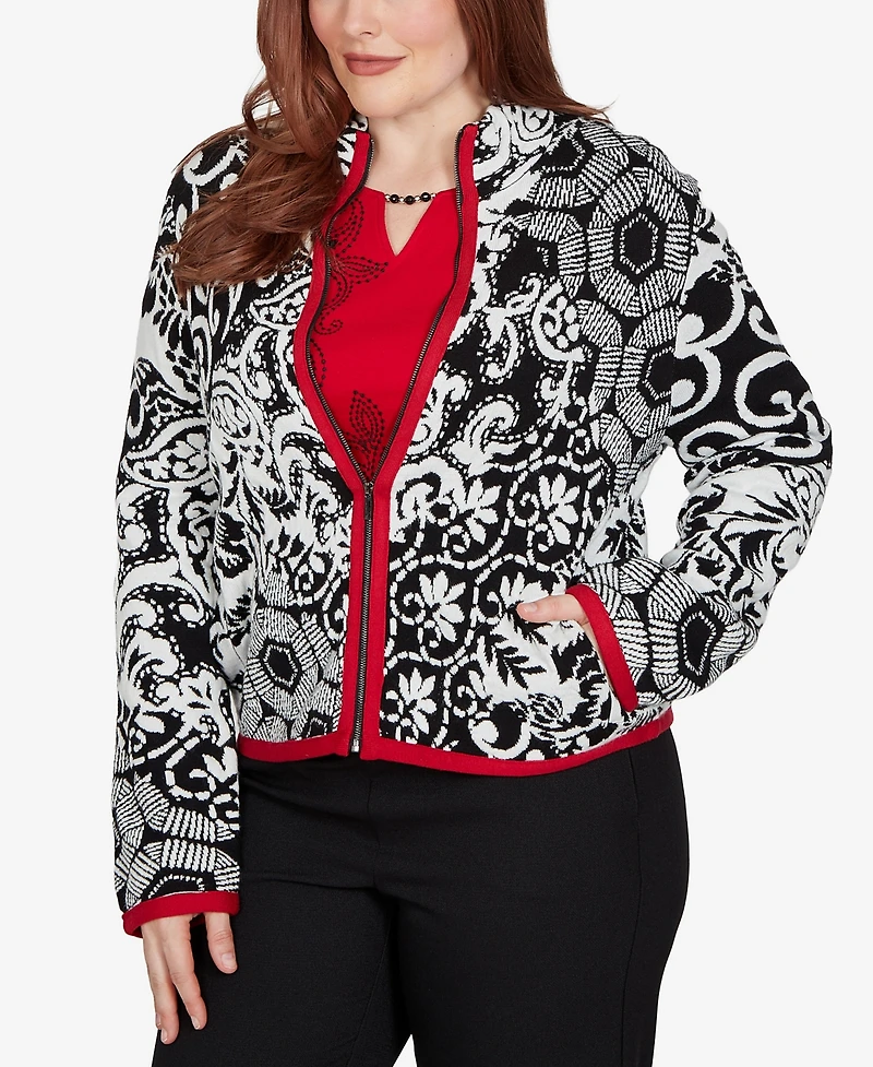 Alfred Dunner Petite Funnel Neck Long-Sleeve Acrylic-Blend Jacket