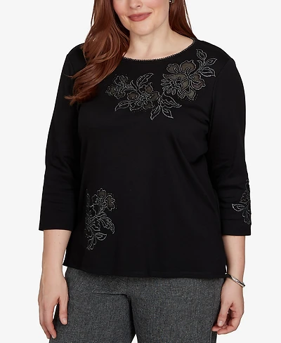 Alfred Dunner Petite Crewneck 3/4-Sleeve Knit Top