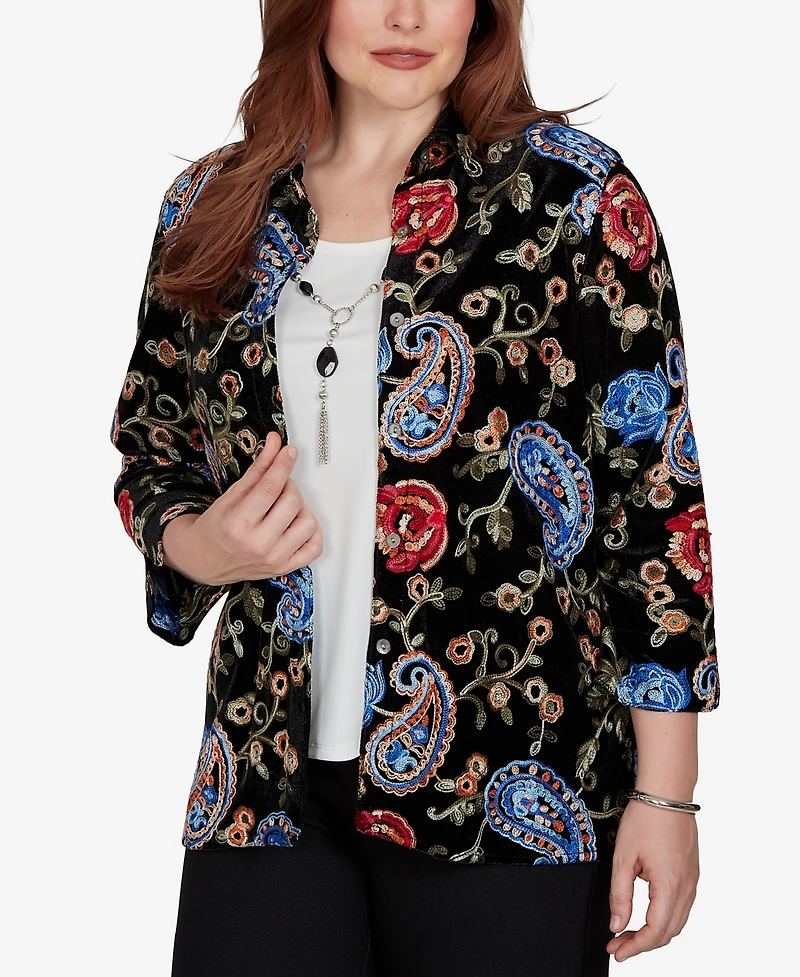 Alfred Dunner Petite Velvet Collared 3/4-Sleeve Blouse
