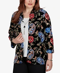 Alfred Dunner Petite Velvet Collared 3/4-Sleeve Blouse