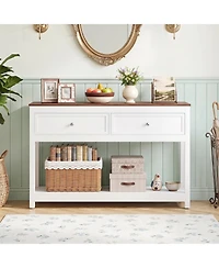 Gymax 47' Farmhouse Console Table with 2 Drawers and Open Storage Shelf Anti-Topping Kits