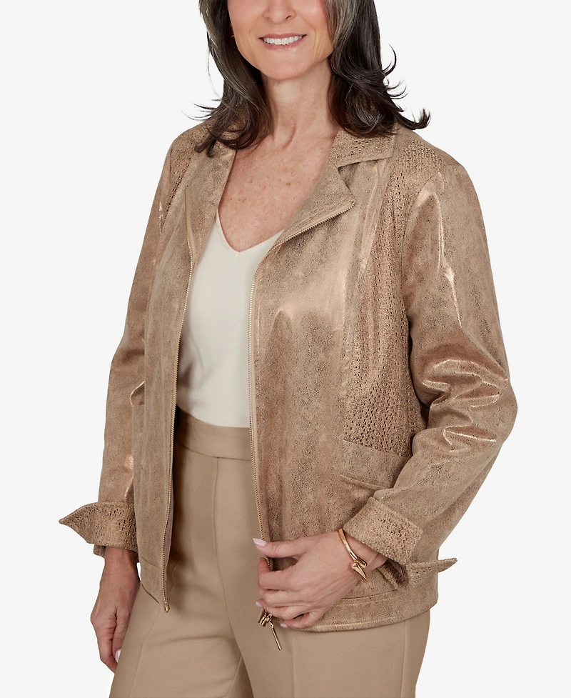 Alfred Dunner Women's Collared 3/4-Sleeve Zipper-Front Jacket