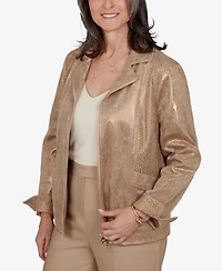 Alfred Dunner Women's Collared 3/4-Sleeve Zipper-Front Jacket