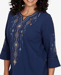 Alfred Dunner Women's Keyhole Neck 3/4-Sleeve Top