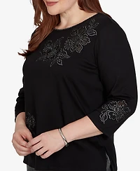 Alfred Dunner Women's 3/4-Sleeve Crewneck Floral Cotton-Blend Top