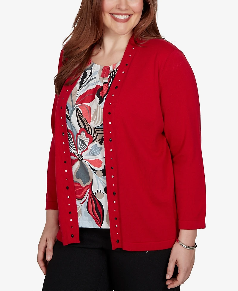 Alfred Dunner Women's Shawl Collar 3/4-Sleeve Cardigan