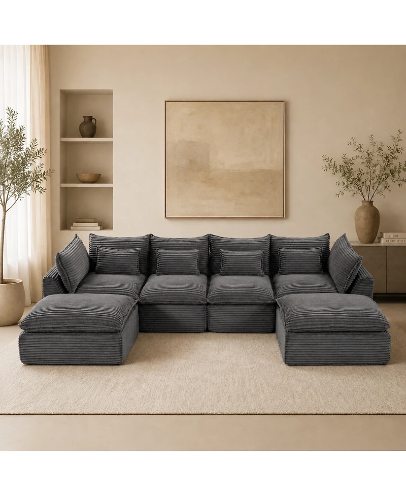 Streamdale Furniture Oversized Corduroy Modular Cloud Sectional Sofa with 2 Ottomans