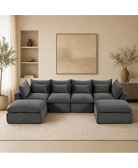 Streamdale Furniture Oversized Corduroy Modular Cloud Sectional Sofa with 2 Ottomans