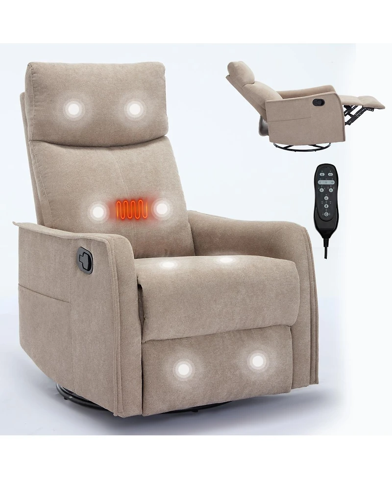 Streamdale Furniture Heat Massage Fabric Manual Recliner Chair with Rocker and Swivel