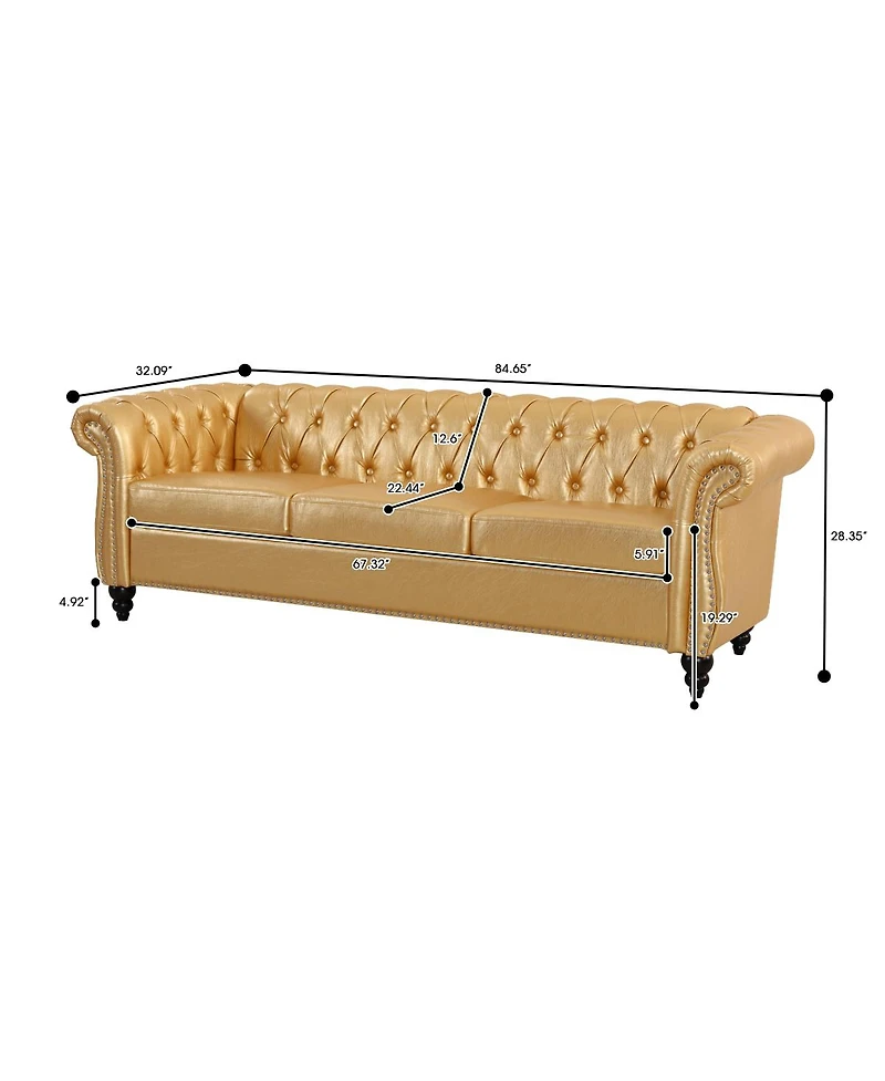 Streamdale Furniture 84.65" Rolled Arm Chesterfield 3 Seater Sofa