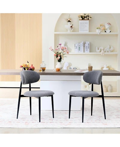 Streamdale Furniture Upholstered Fabric Dining Chairs with Black Metal Legs, Set of 2