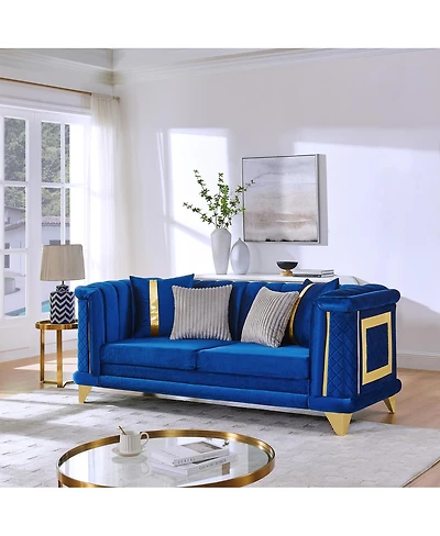 Streamdale Furniture Velvet 3-Seater Luxury Sofa with Gold Trims and Pillows