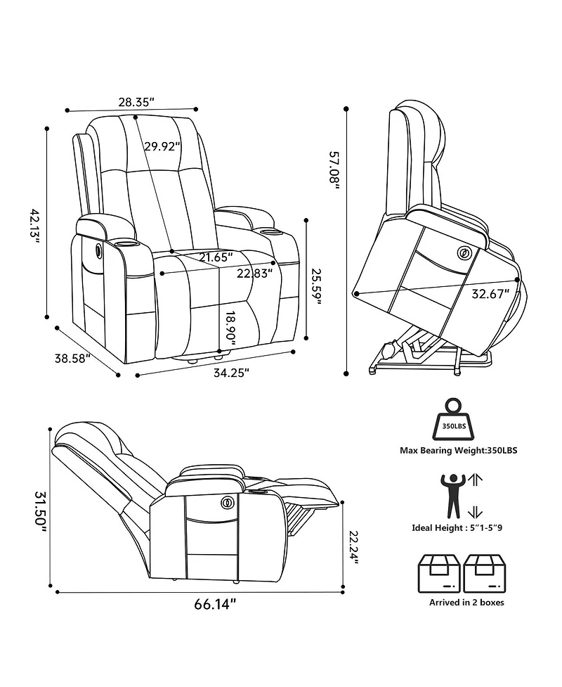 Streamdale Furniture Power Lift Recliner Chair with Massage, Heating, and Usb Port
