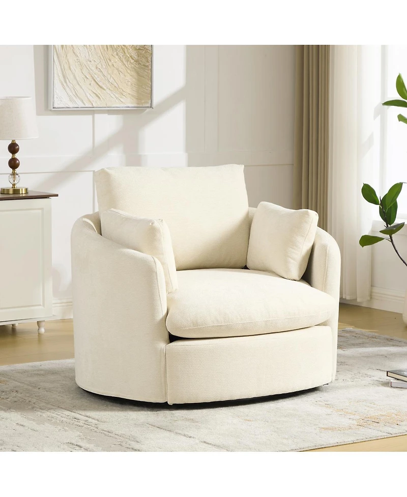 Streamdale Furniture 42.5" Chenille Swivel Barrel Accent Chair with Pillows