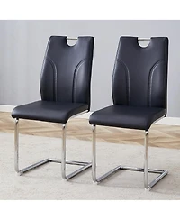 Streamdale Furniture Pu Dining Chair Set of 2 with Silver Metal Legs