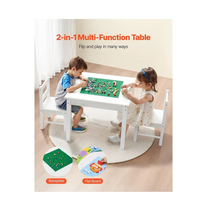 Slickblue Kids Play Table with 2 Chairs, Double-Sided Building Block Surface and Storage Space