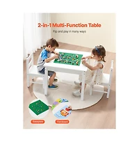 Slickblue Kids Play Table with 2 Chairs, Double-Sided Building Block Surface and Storage Space