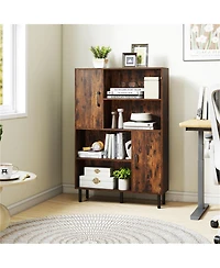 Slickblue 4 Tier Open Shelf Storage Cabinet with Doors for Entryway Organization