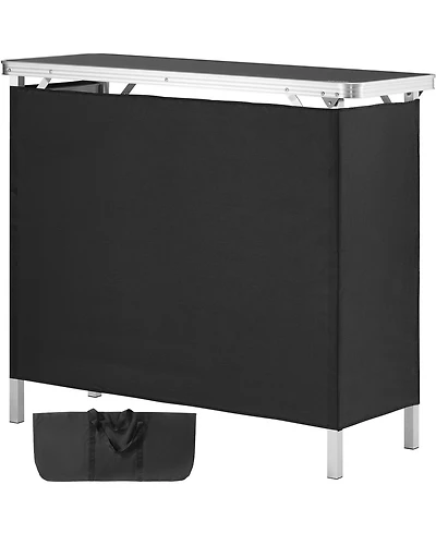 Mountaintop Folding Bar Table, Tradeshow Podium Table for Indoor, Outdoor, Party, Picnic, Exhibition, Includes Carrying Case, Storage Shelf