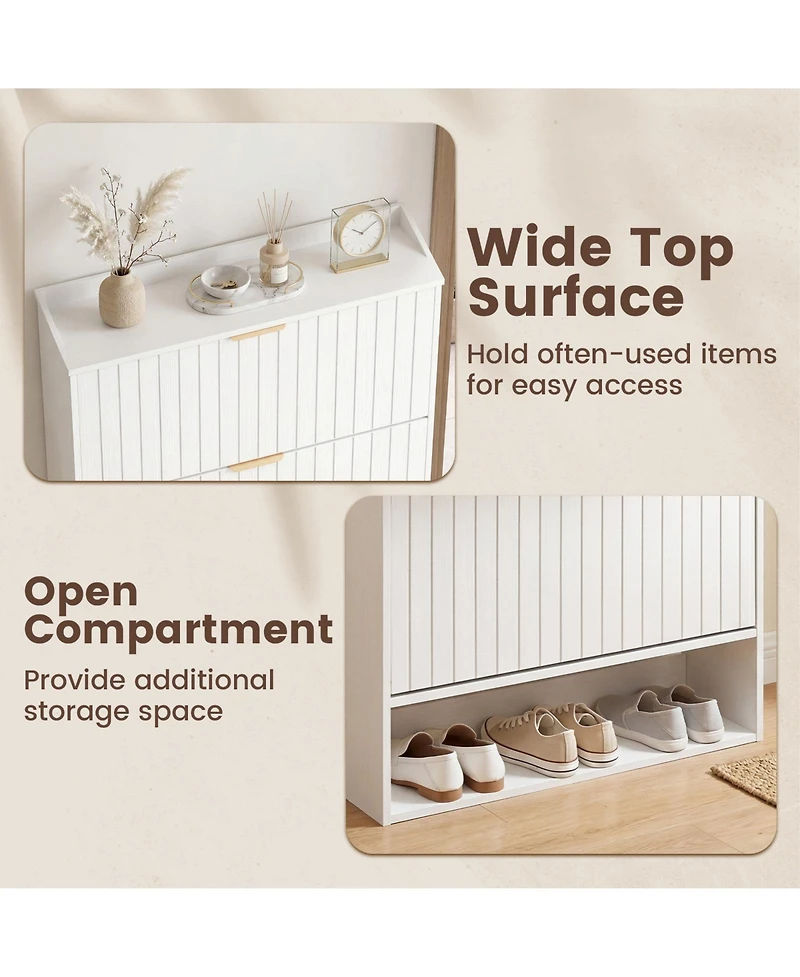 Gymax Shoe Cabinet w/2 Flip Drawers Open Storage and Adjustable Shelves for Entrance