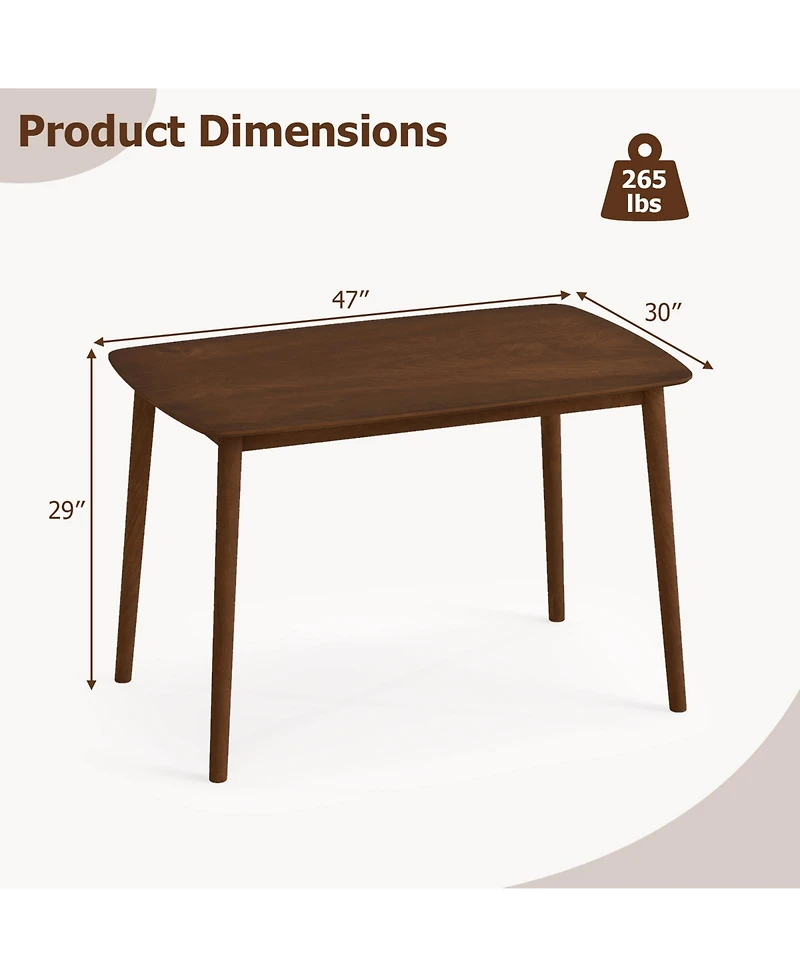 Gymax Farmhouse Dining Table for 4 Rectangular Rubber Wood Kitchen with Solid Frame
