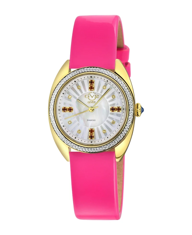 GV2 by Gevril Women's Palermo Swiss Quartz Magenta Italian Leather Strap Diamond Watch
