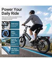 Mooncool Adults Foldable Electric Bike 20" x 3.0" Fat Tires, 7-Speed Commuter E Bike, 1200W Peak Motor Ebike