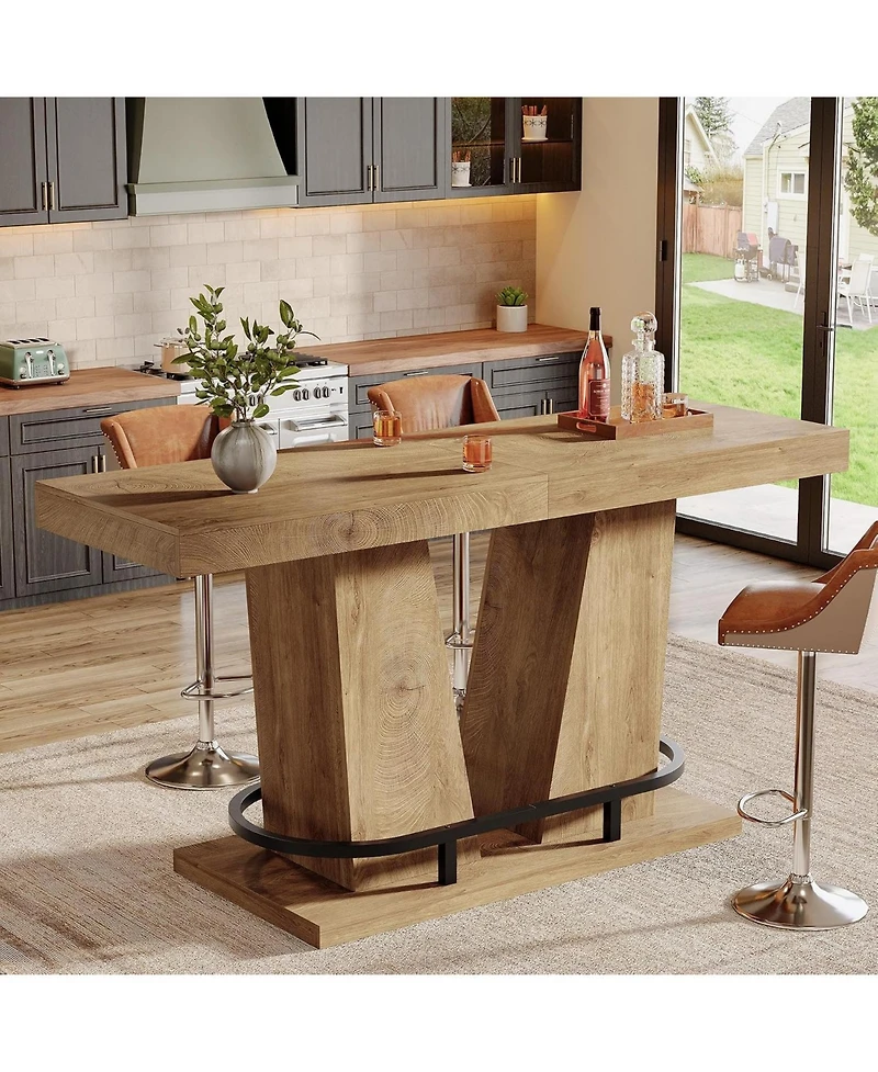 Tribesigns 62.99" Industrial Bar Table, Counter Height Pub Table