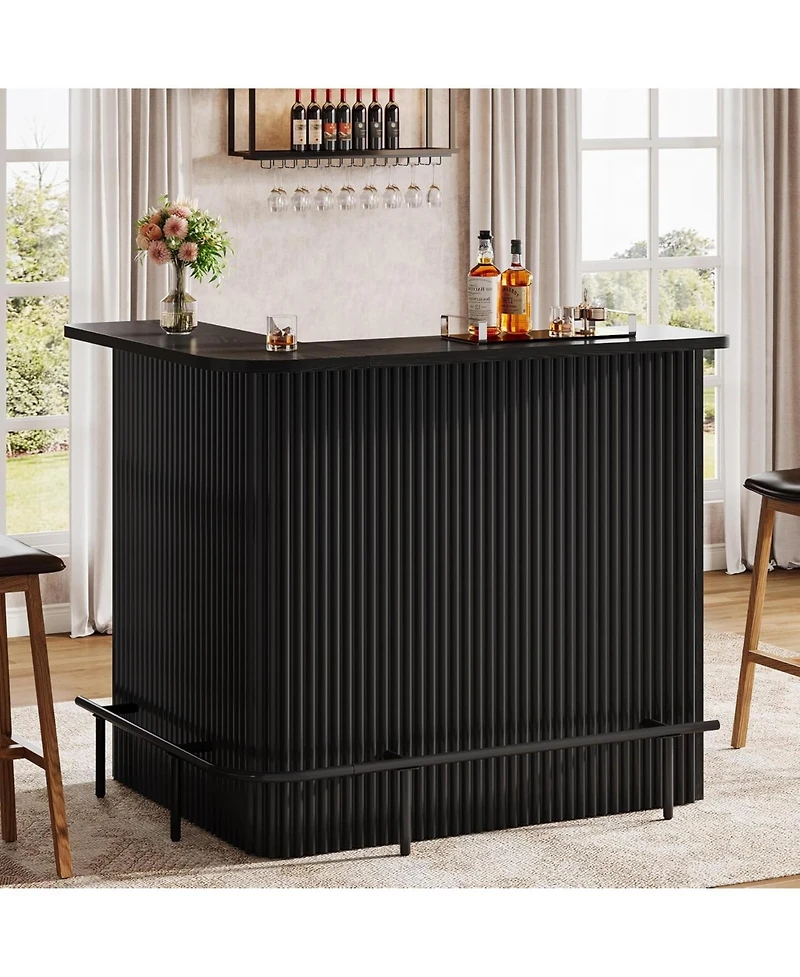Tribesigns L Shaped Bar Table, 4-Tier Home Unit with Metal Footrest, Fluted Counter Height Pub Table Storage Shelves