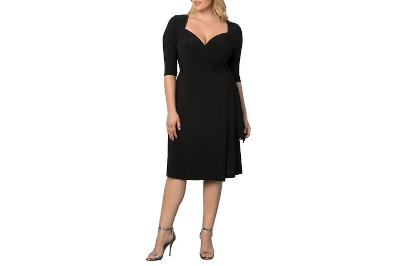 Kiyonna Women's Plus Sweetheart Knit Wrap Dress with 3/4 Sleeves