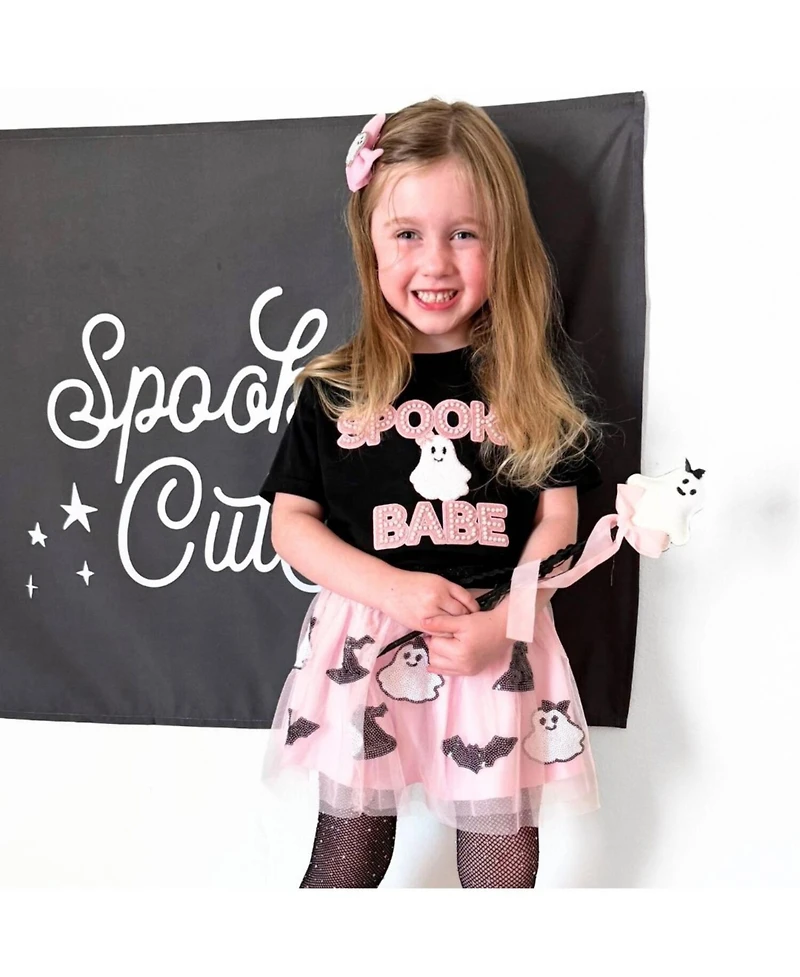 Sweet Wink Little Girls Spooky Babe Patch Halloween Short Sleeve T-Shirt